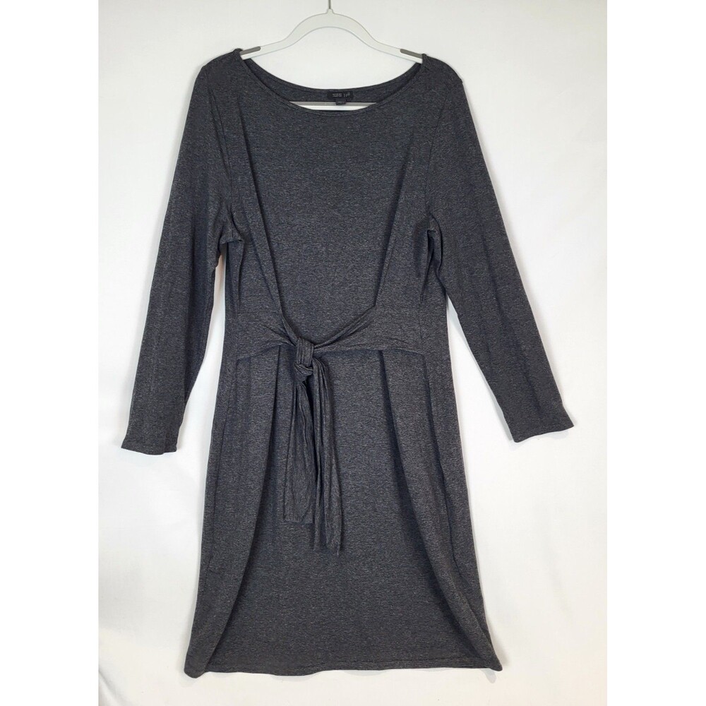 J Jill Wearever Dress Tie Waist Womens Large Dark Gray Stretch Midi